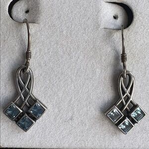 Modern Sterling Silver Blue Topaz Dangle Earrings